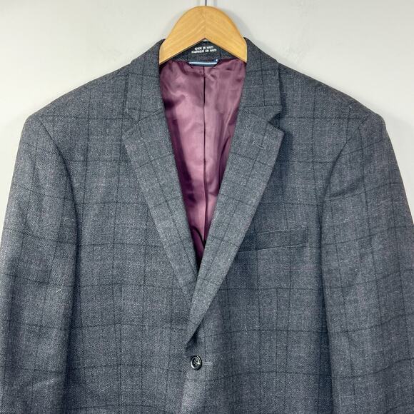 Tommy Hilfiger Dark Gray Plaid Worsted Wool Blazer Sport Coat Jacket 42L - Picture 2 of 12